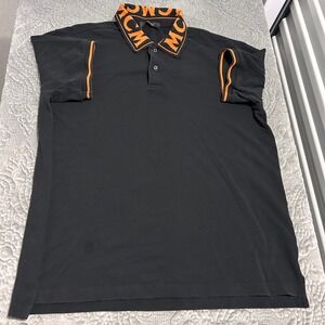 MCM Mens Logo Collar Polo Shirt Black Orange Short Sleeve XL